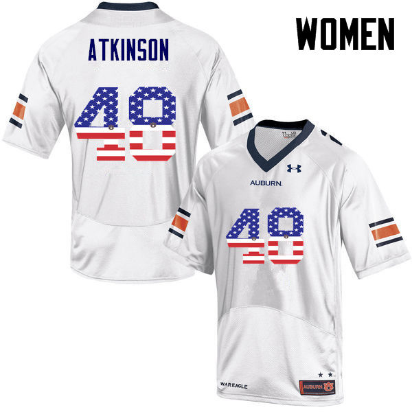 Women #48 Montavious Atkinson Auburn Tigers USA Flag Fashion College Football Jerseys-White